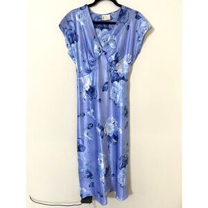 Vintage‎ California Dreaming Dress Women's L silky coquette blue floral spring